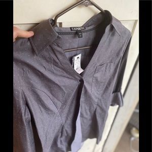 Express blouse dark grey w polka dots large